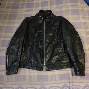 Vtg Leather Cafe Racer Motorcycle Jacket Zip Up No Liner 44T 44 Tall 60s 70s 80s